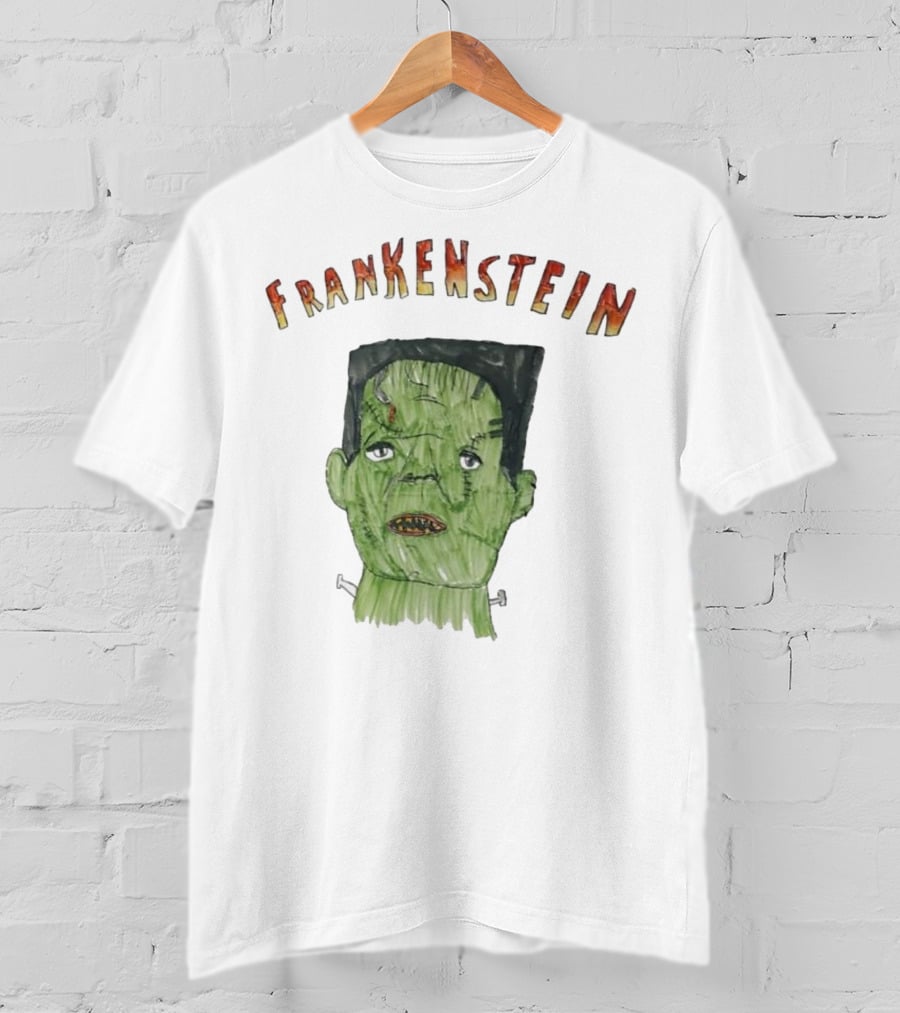 Frankenstein Hand-Drawn Green Monster Illustration T-Shirt