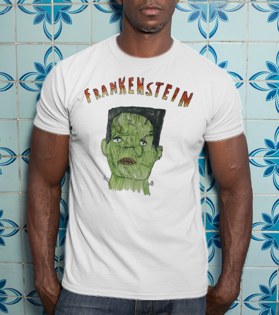 Frankenstein Hand-Drawn Green Monster Illustration T-Shirt