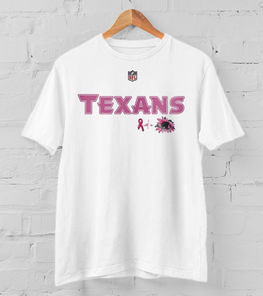 Texans Pink Ribbon NFL Breast Cancer Awareness Pink Flower T-Shirt