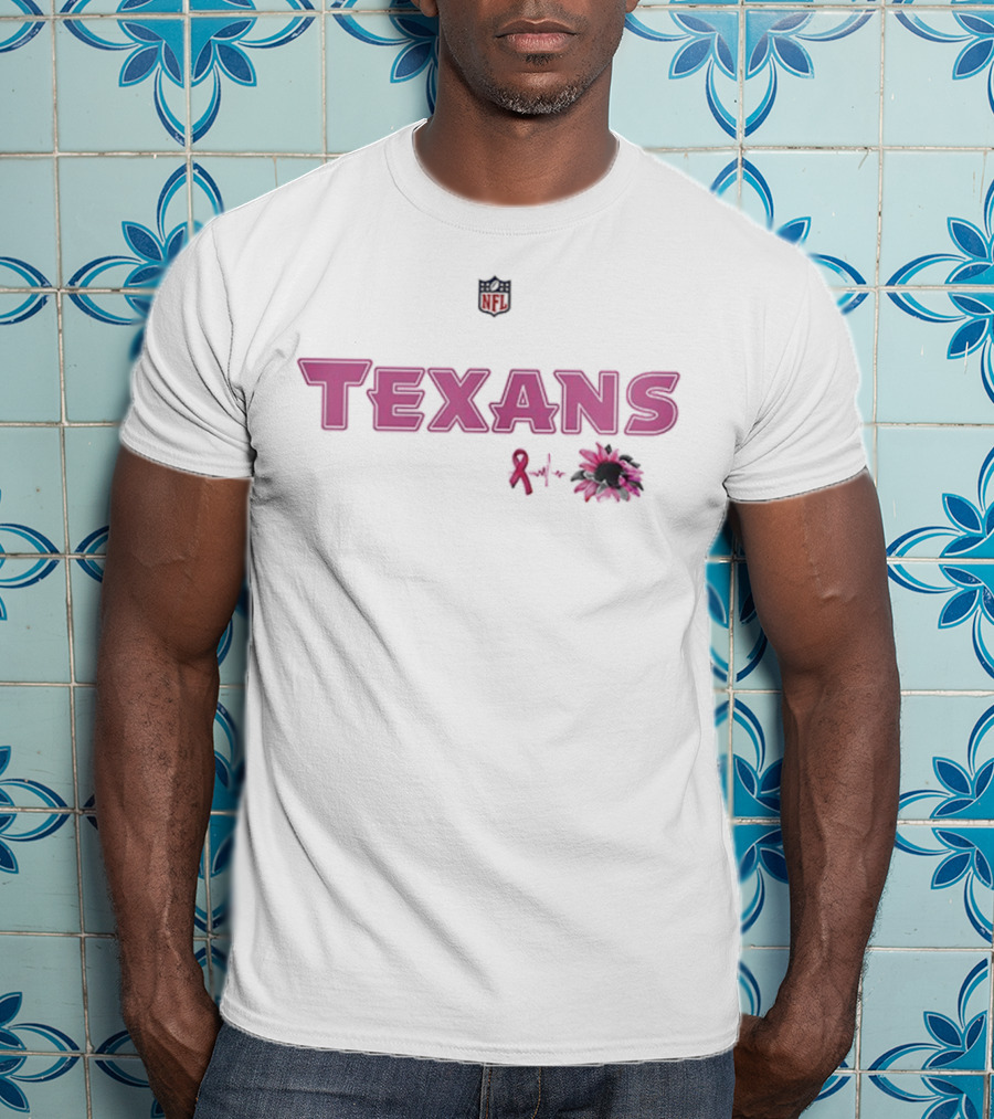 Texans Pink Ribbon NFL Breast Cancer Awareness Pink Flower T-Shirt