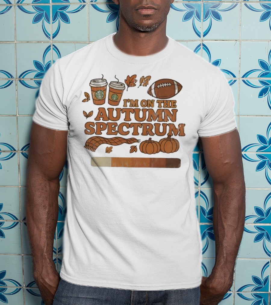 I’m On The Autumn Spectrum Pumpkin Spice Football Coffee Leaves T-Shirt