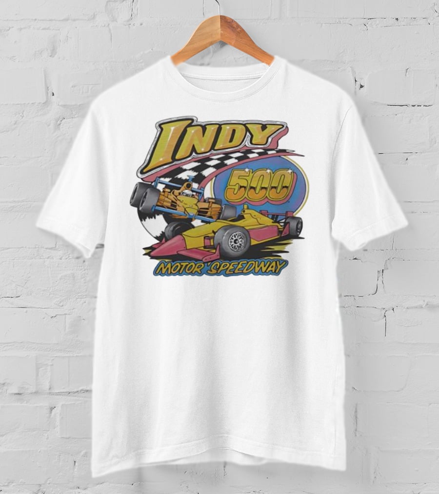 Indy 500 Motor Speedway Racing Cars Checkered Flag Oval Track T-Shirt