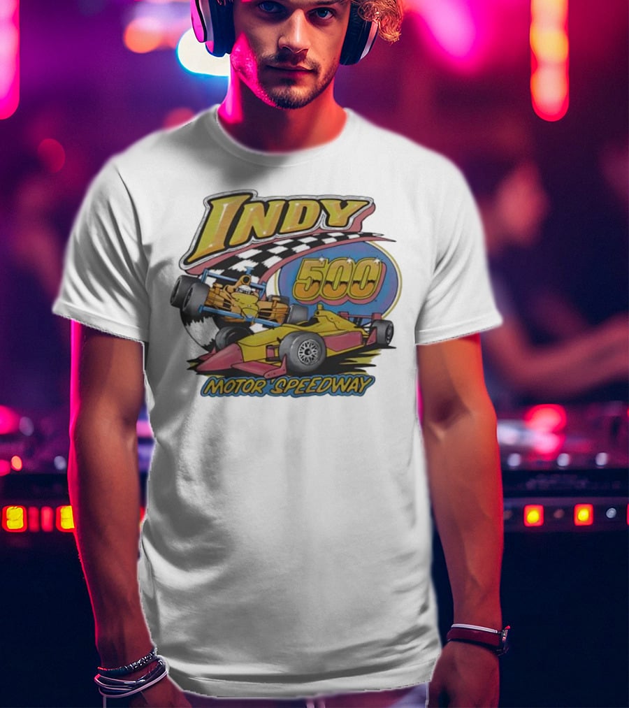 Indy 500 Motor Speedway Racing Cars Checkered Flag Oval Track T-Shirt