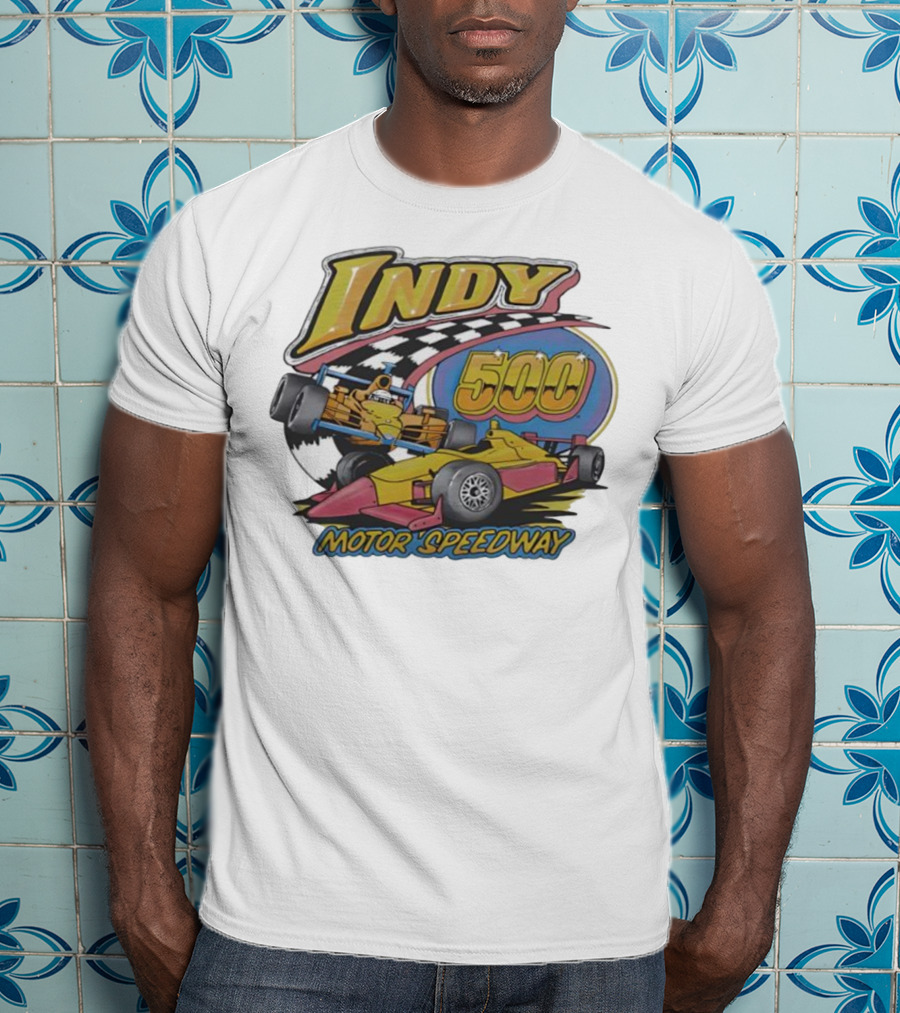 Indy 500 Motor Speedway Racing Cars Checkered Flag Oval Track T-Shirt