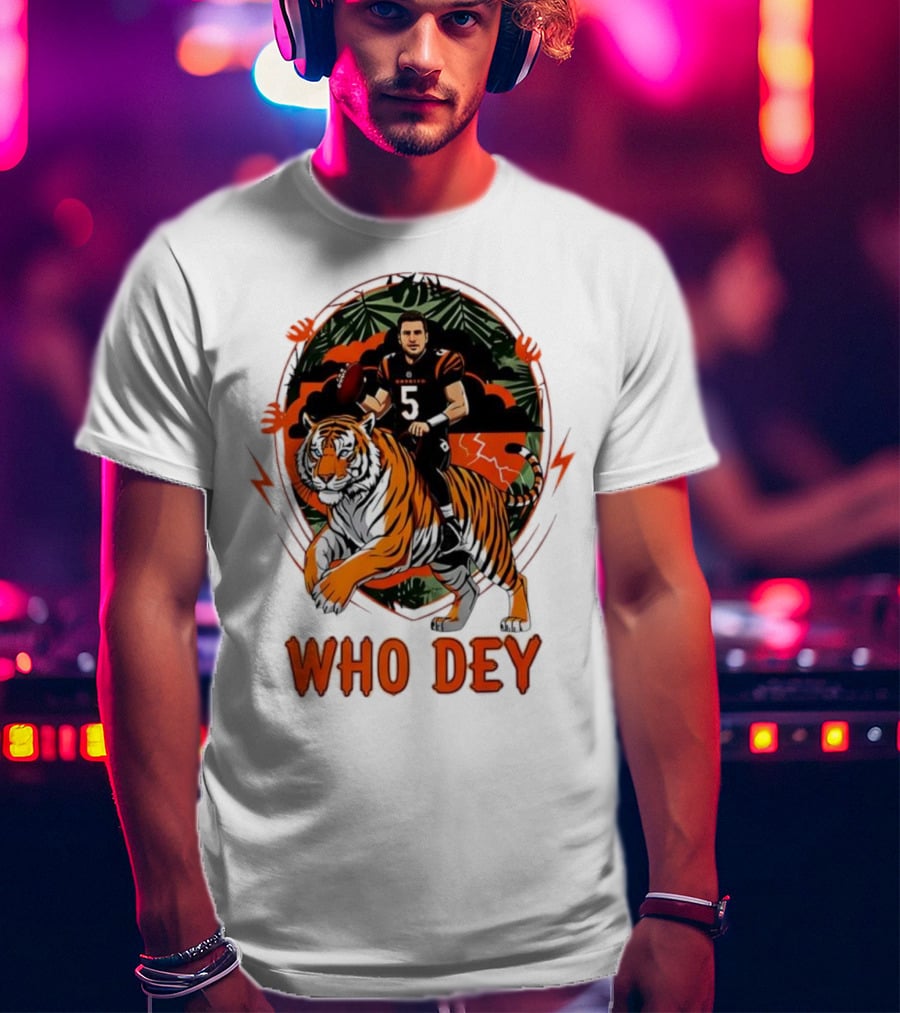 Joe Flacco Cincinnati Bengals Tiger Ride Who Dey Jungle Football T-Shirt