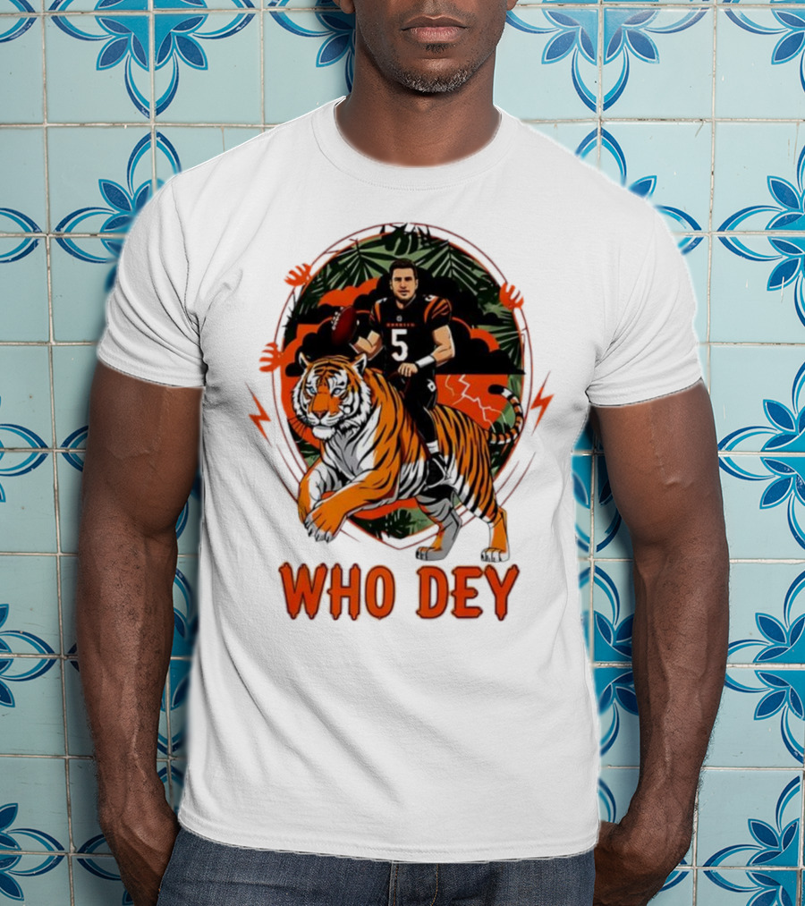 Joe Flacco Cincinnati Bengals Tiger Ride Who Dey Jungle Football T-Shirt