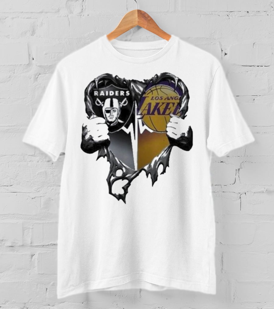 Las Vegas Raiders Los Angeles Lakers Heart Design T-Shirt