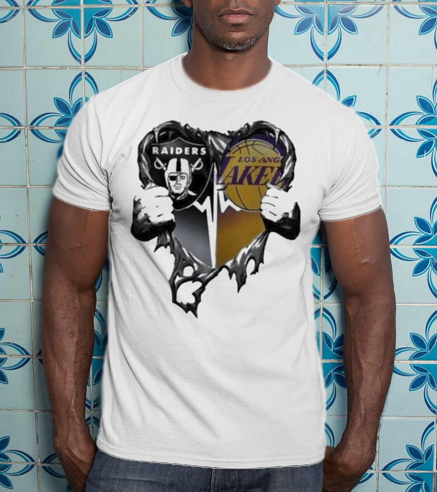 Las Vegas Raiders Los Angeles Lakers Heart Design T-Shirt
