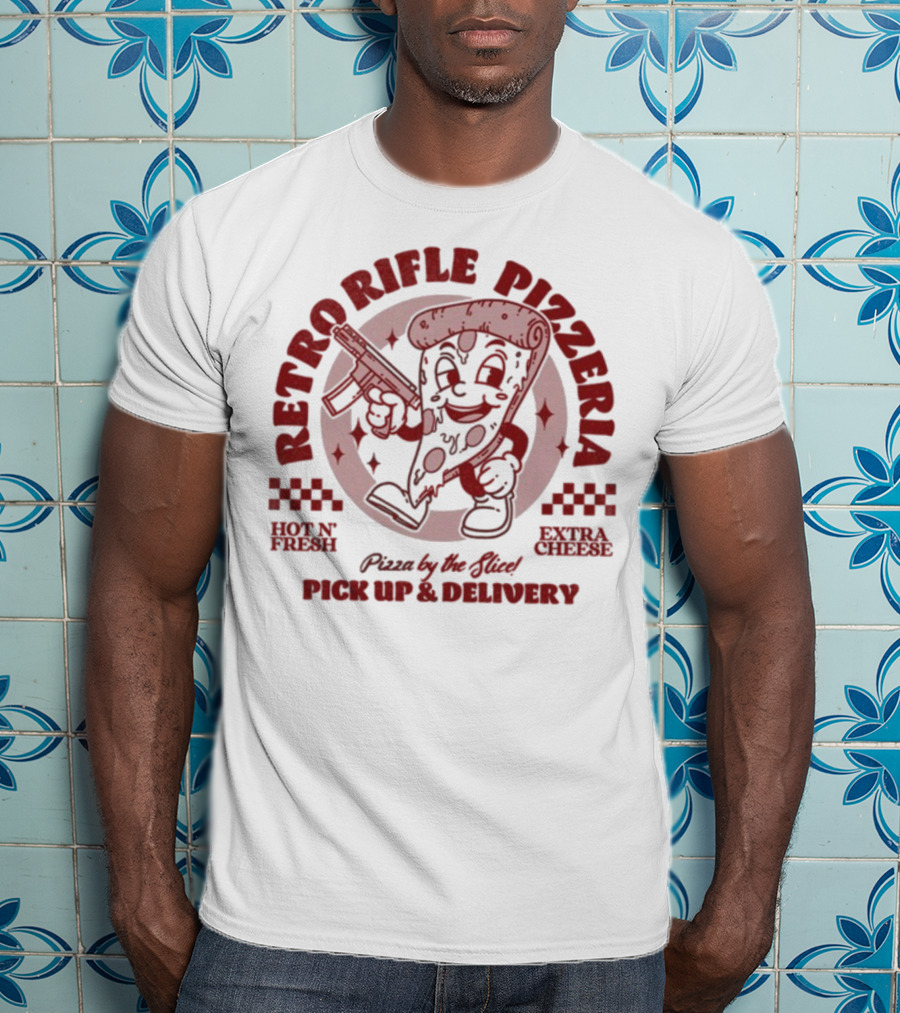 Retro Rifle Pizzeria Pick Up And Delivery Hot N Fresh Extra Cheese Pizza By The Slice T-Shirt