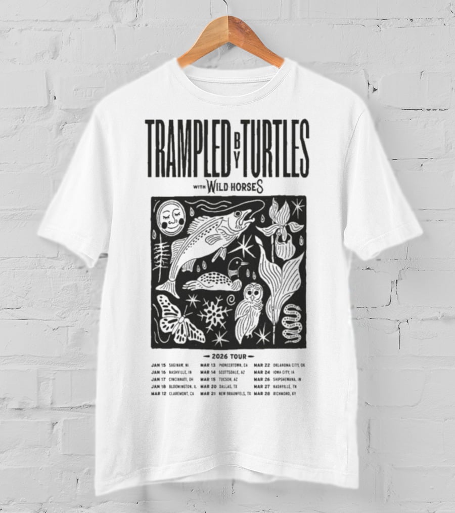 Trampled By Turtles Wild Horses 2026 Tour Dates Fish Sun Moon Flower Butterfly T-Shirt