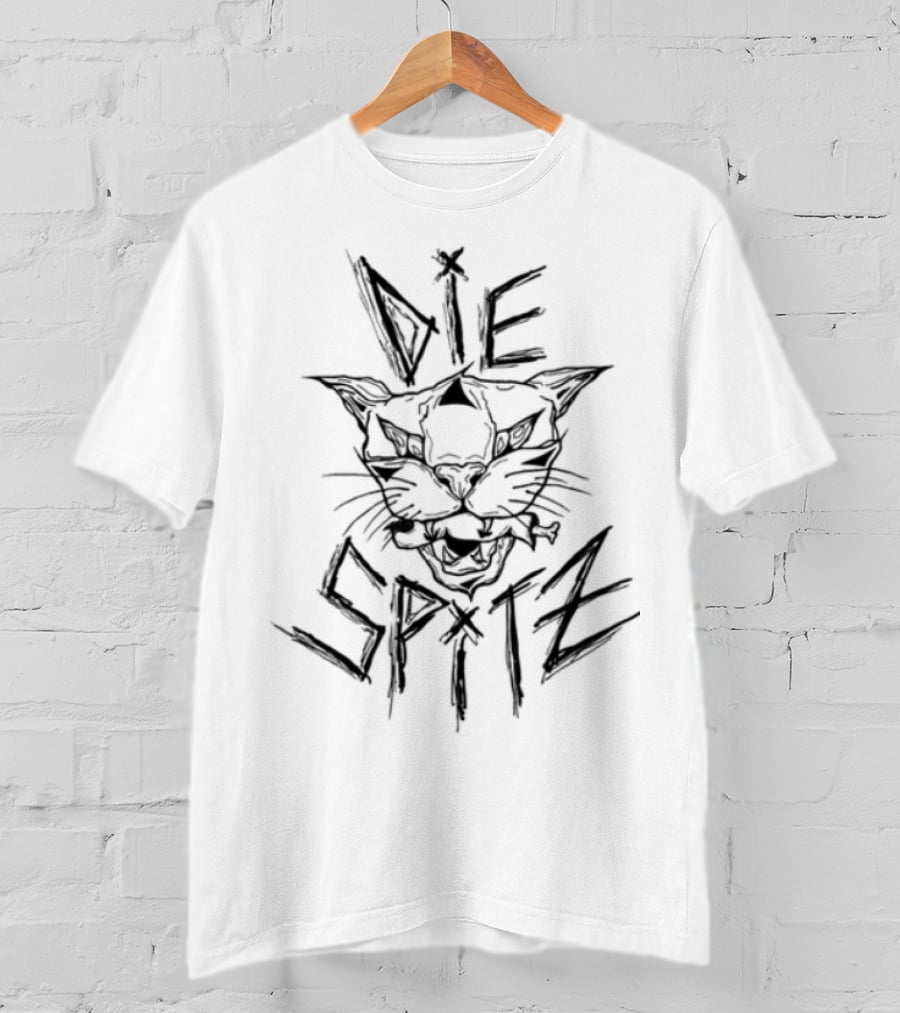 Diespitz Cat Visage Feline Face Black Graphic T-Shirt