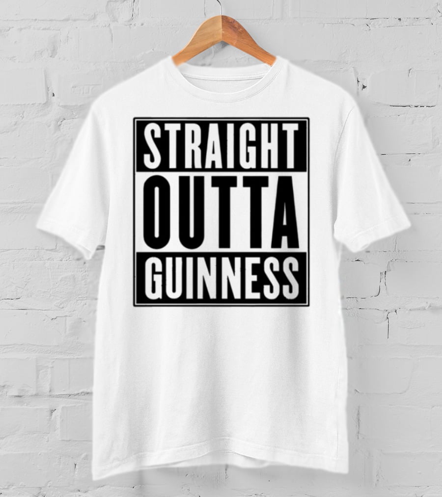 Straight Outta Guinness Black Text Block Comedic Phrase T-Shirt