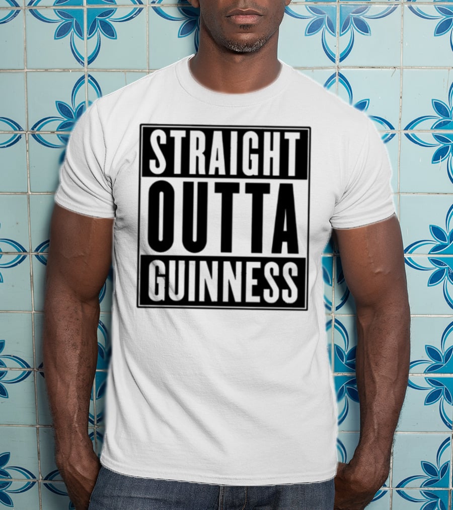 Straight Outta Guinness Black Text Block Comedic Phrase T-Shirt