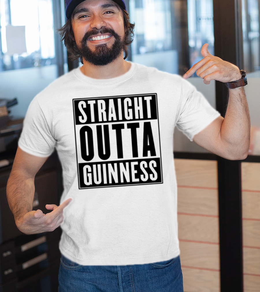 Straight Outta Guinness Black Text Block Comedic Phrase T-Shirt