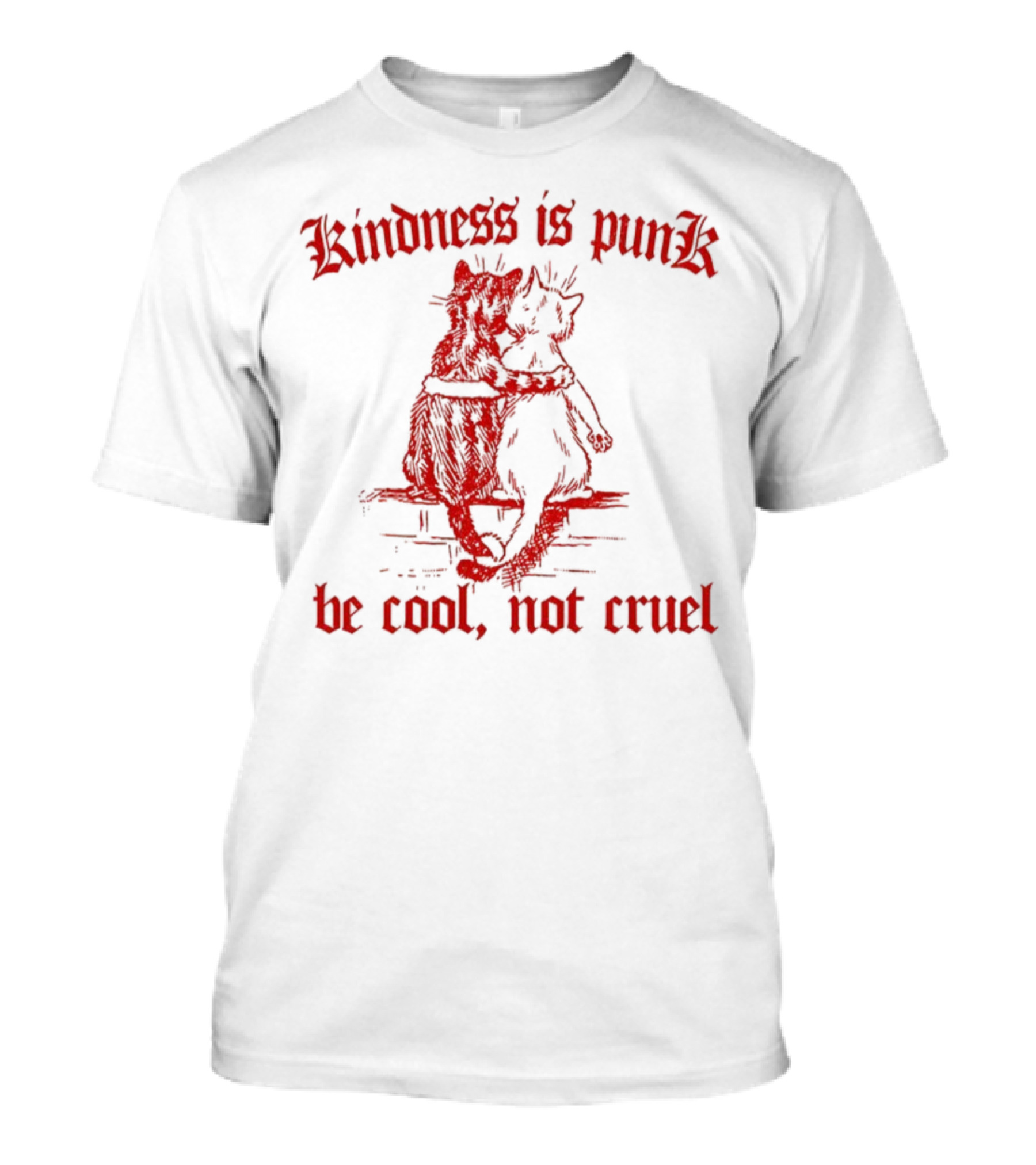 Kindness Is Punk Be Cool Not Cruel Cat Hug T-Shirt