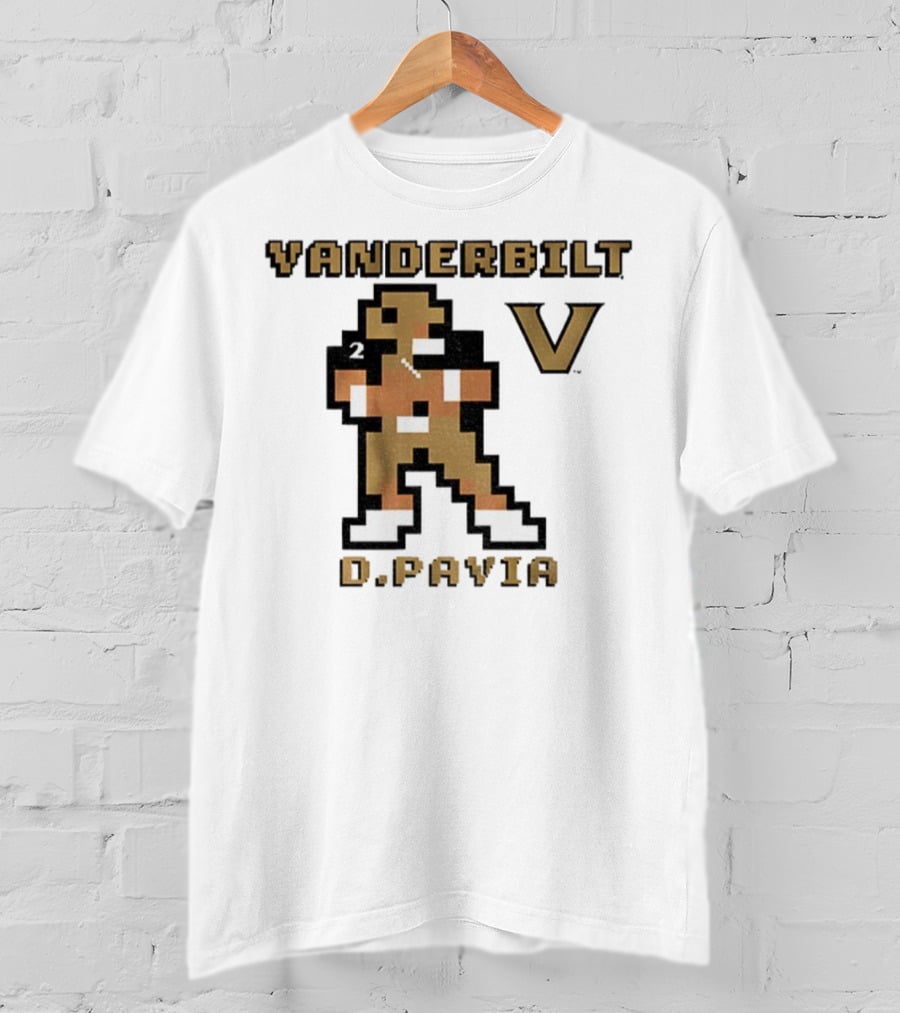 Vanderbilt Commodores D. Pavia 8-Bit Retro Football V Pixel Art T-Shirt