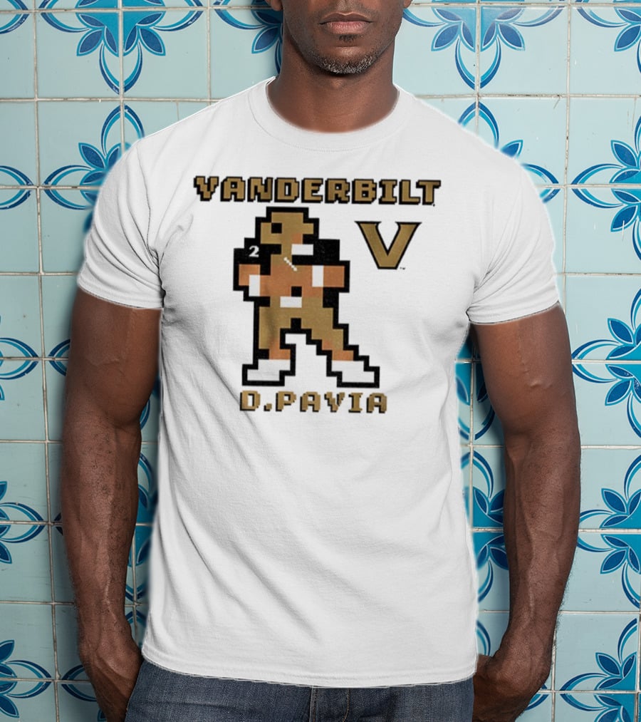 Vanderbilt Commodores D. Pavia 8-Bit Retro Football V Pixel Art T-Shirt
