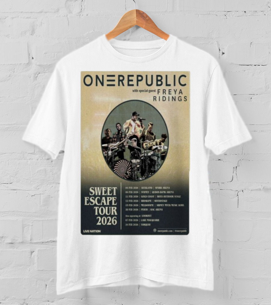 ONEREPUBLIC Sweet Escape Tour Australia New Zealand 2026 Special Guest Freya Ridings T-Shirt