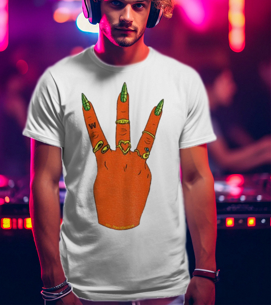 W Basketball Three Fingers Orange Hand Gesture Logo T-Shirt