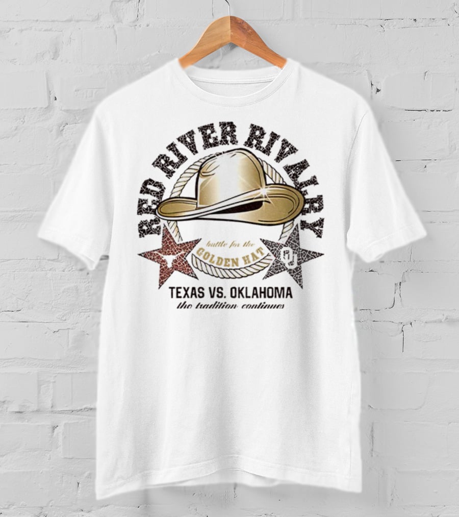 Red River Rivalry Texas Vs Oklahoma Golden Hat Tradition Showdown T-Shirt