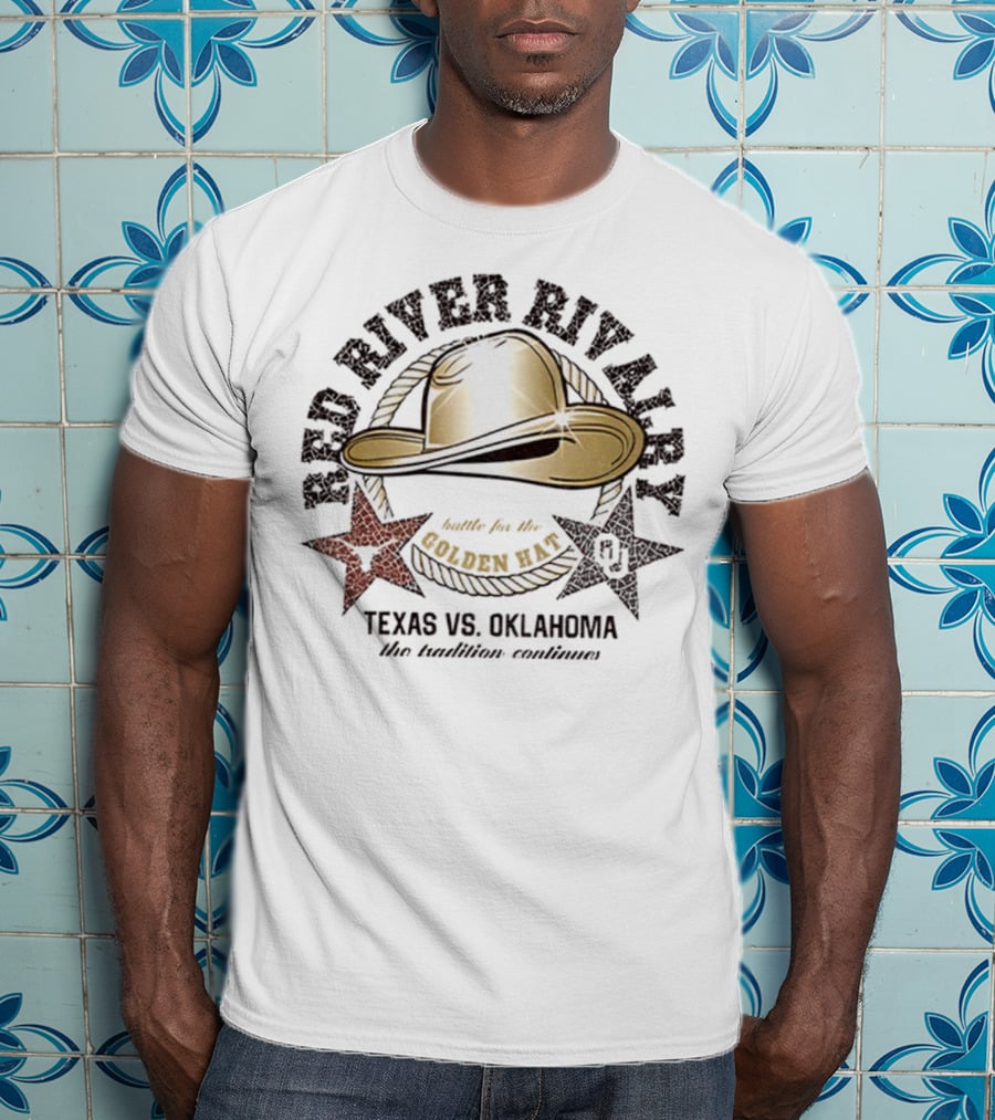Red River Rivalry Texas Vs Oklahoma Golden Hat Tradition Showdown T-Shirt
