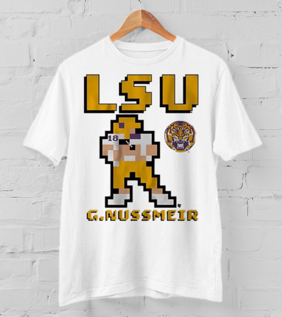 LSU Football G. Nussmeier Retro Pixel Art Tiger Pride T-Shirt