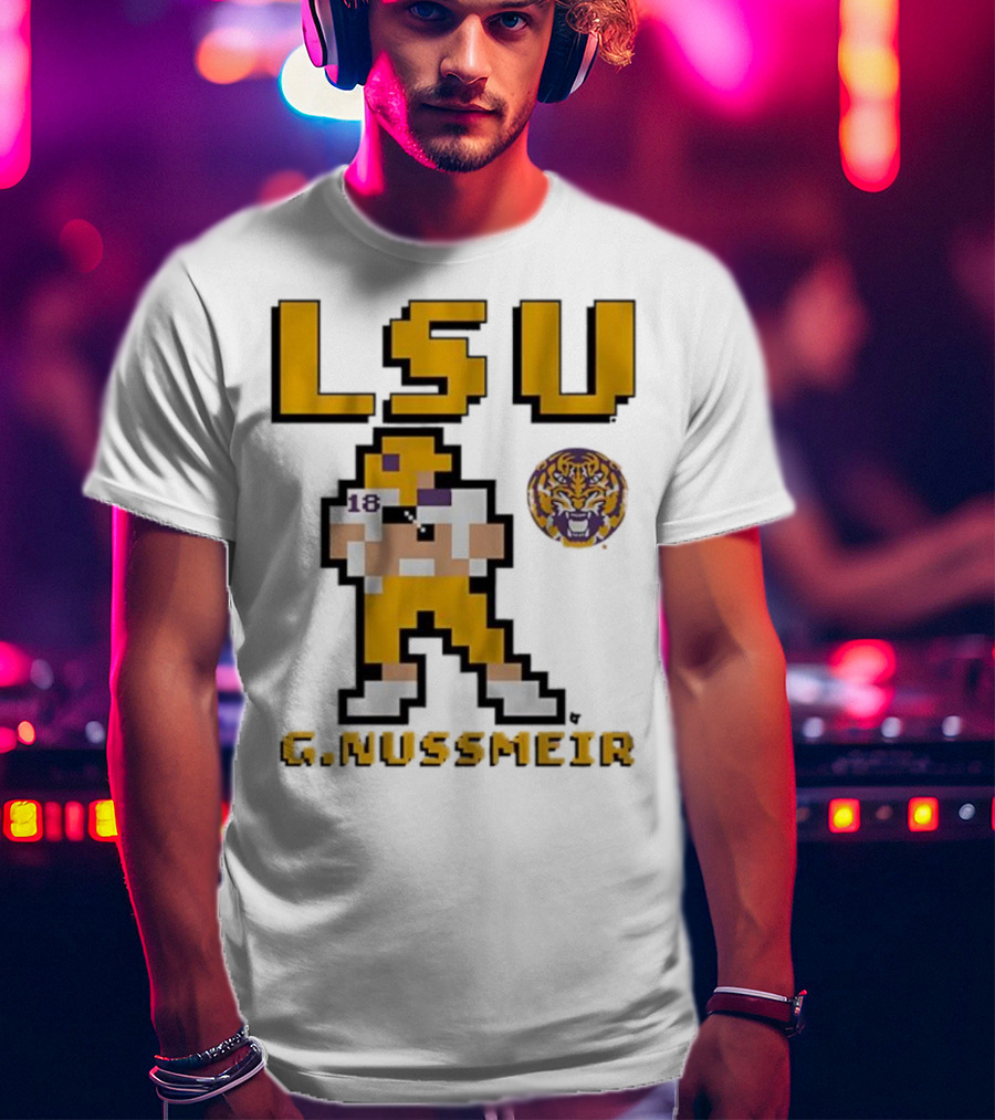 LSU Football G. Nussmeier Retro Pixel Art Tiger Pride T-Shirt