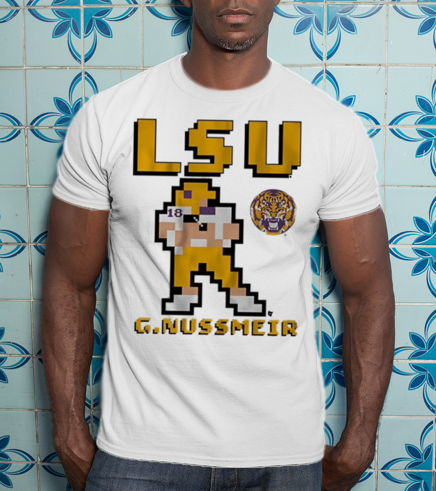 LSU Football G. Nussmeier Retro Pixel Art Tiger Pride T-Shirt