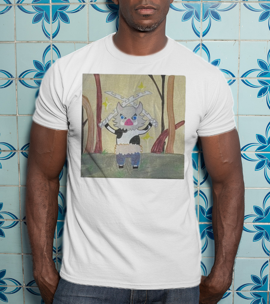 Boarbeef Inosuke Inspired Drawing Two Swords Forest Background T-Shirt