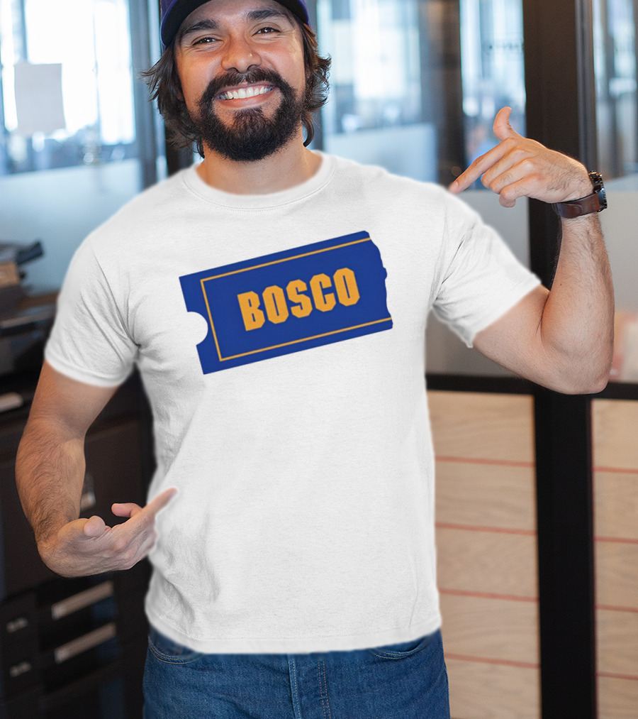 Bosco Blue Ticket Style Bold Text Design T-Shirt