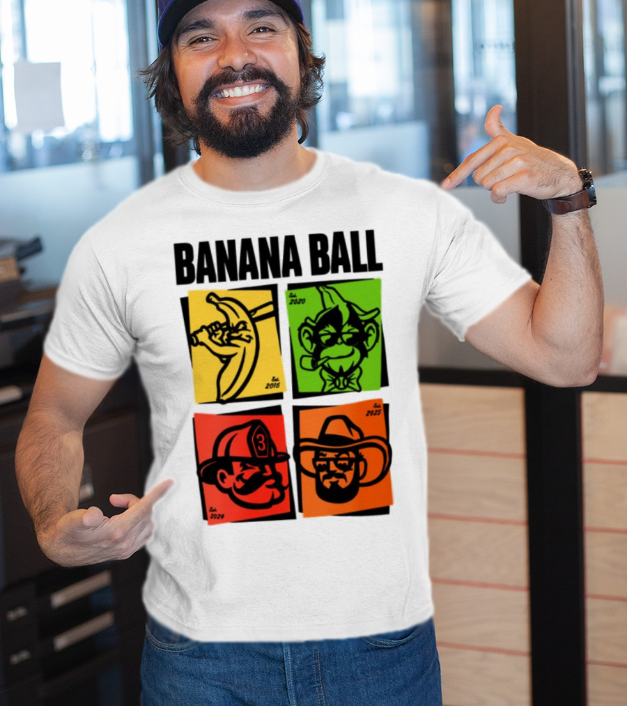 Banana Ball 2025 Cowboy Firefighter Joker Swordsman Icons Est 2016 2020 2024 2025 T-Shirt