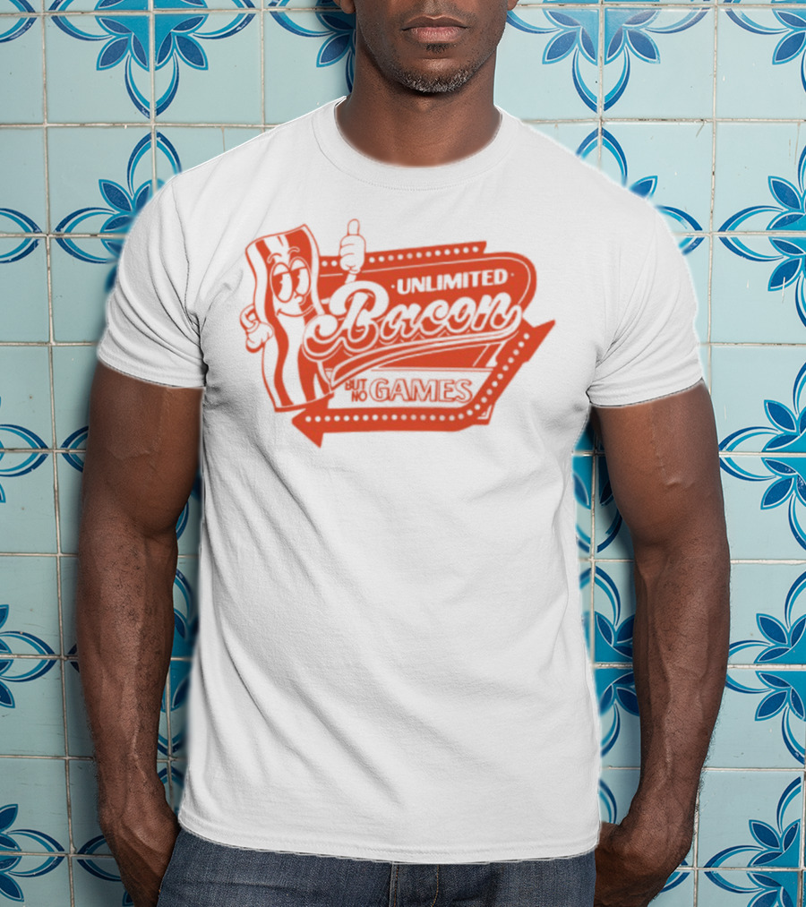 Chuckle Sandwich Unlimited Bacon No Games Iconic Red Design T-Shirt