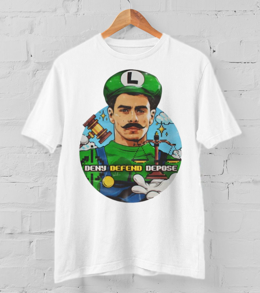 Luigi Mangione Deny Defend Depose Mario Bros Inspired Courtroom Adventure T-Shirt