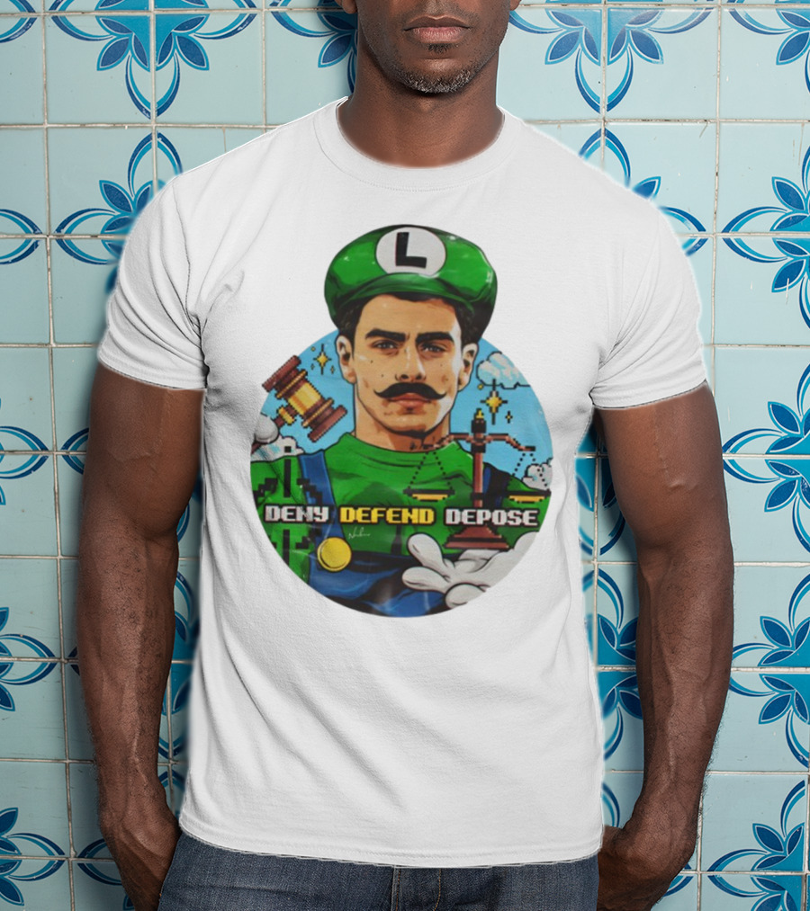Luigi Mangione Deny Defend Depose Mario Bros Inspired Courtroom Adventure T-Shirt