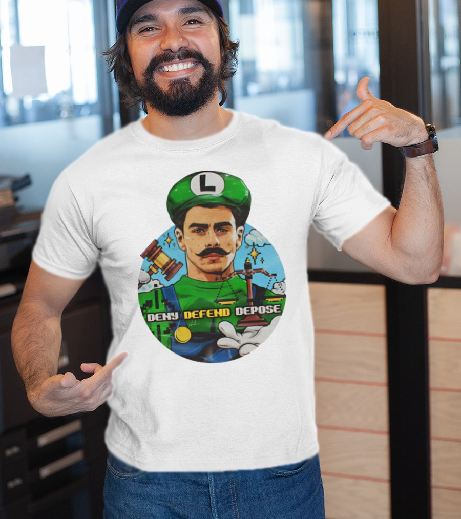Luigi Mangione Deny Defend Depose Mario Bros Inspired Courtroom Adventure T-Shirt