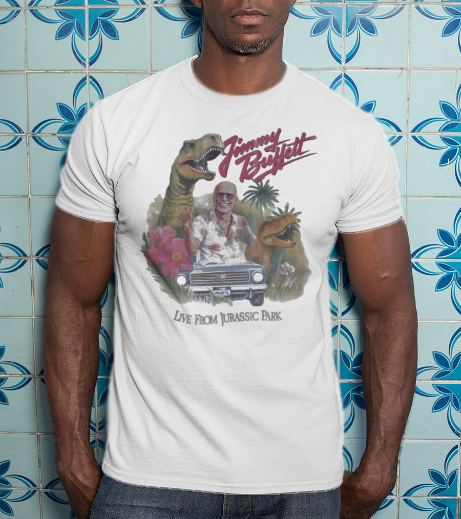 Jimmy Buffett Tropical Dino Adventure With T-Rex And Velociraptor T-Shirt