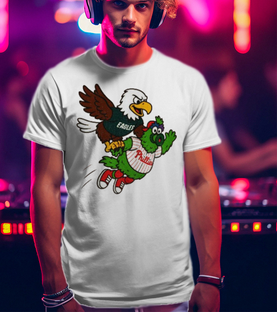 Philadelphia Eagles Swoop And Phillies Phanatic Mascot Team Up Fun T-Shirt