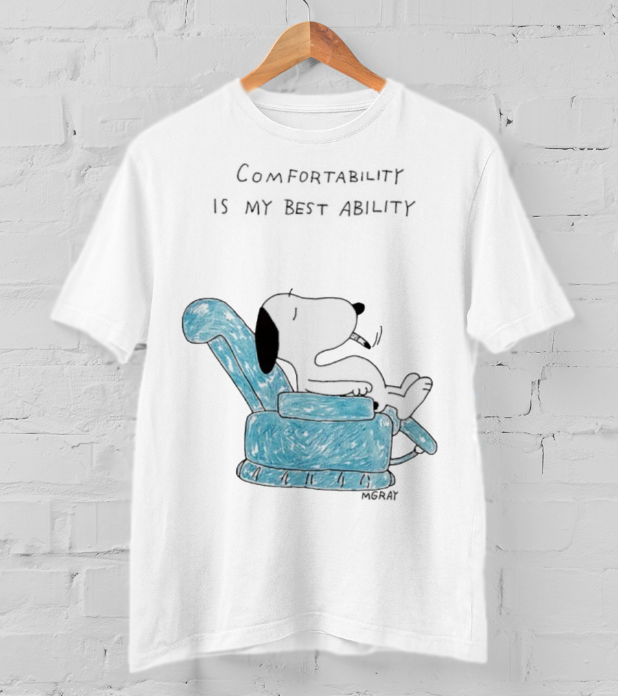 Snoopy Comfortability Is My Best Ability Relaxed Snoopy In Blue Chair T-Shirt