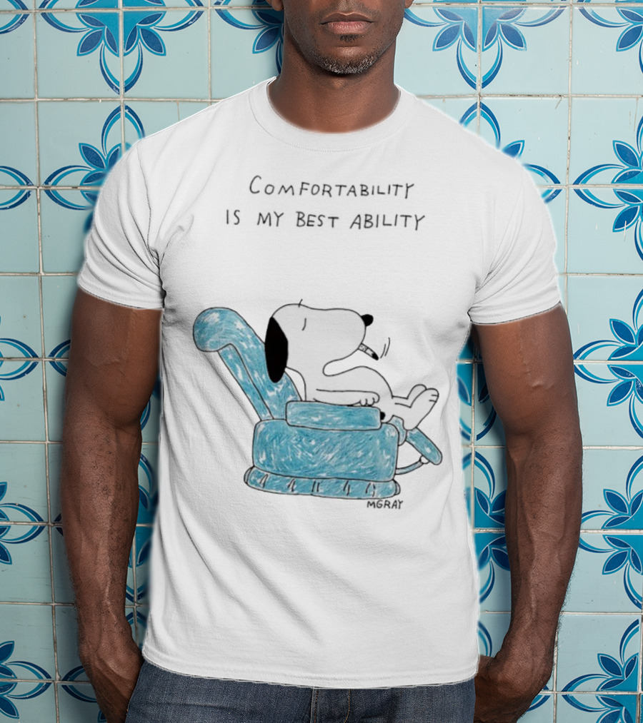 Snoopy Comfortability Is My Best Ability Relaxed Snoopy In Blue Chair T-Shirt