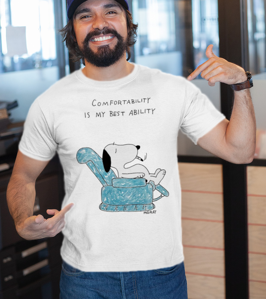 Snoopy Comfortability Is My Best Ability Relaxed Snoopy In Blue Chair T-Shirt