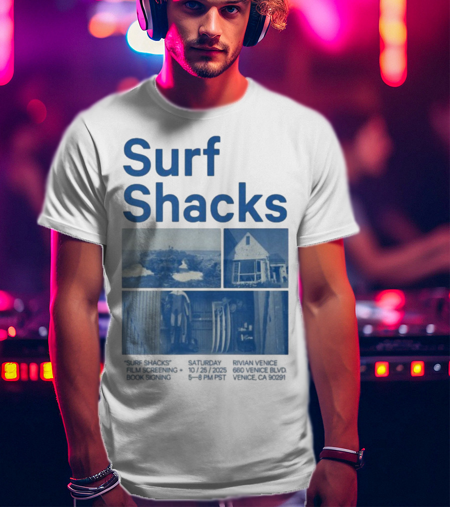 Surf Shacks Oct 25 2025 Venice CA Beach Surfboards Coastal Homes T-Shirt