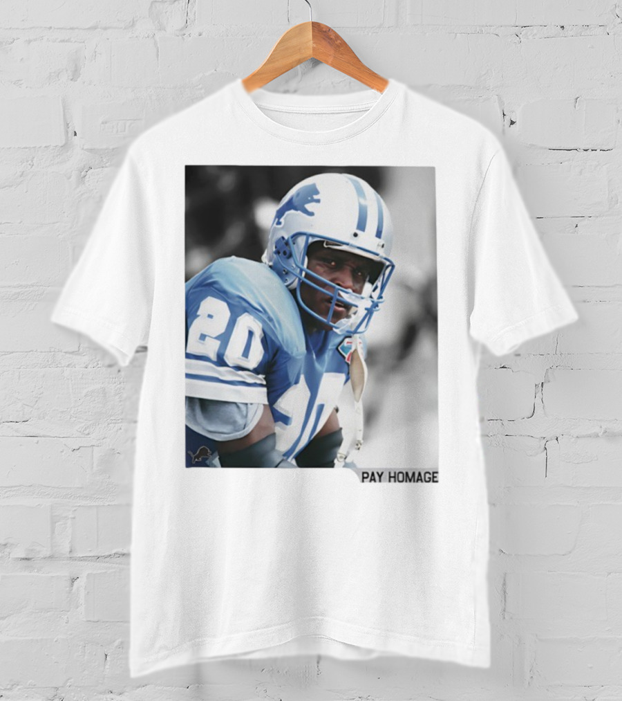 Barry Sanders Detroit Lions Number 20 Pay Homage NFL Player Memorabilia T-Shirt