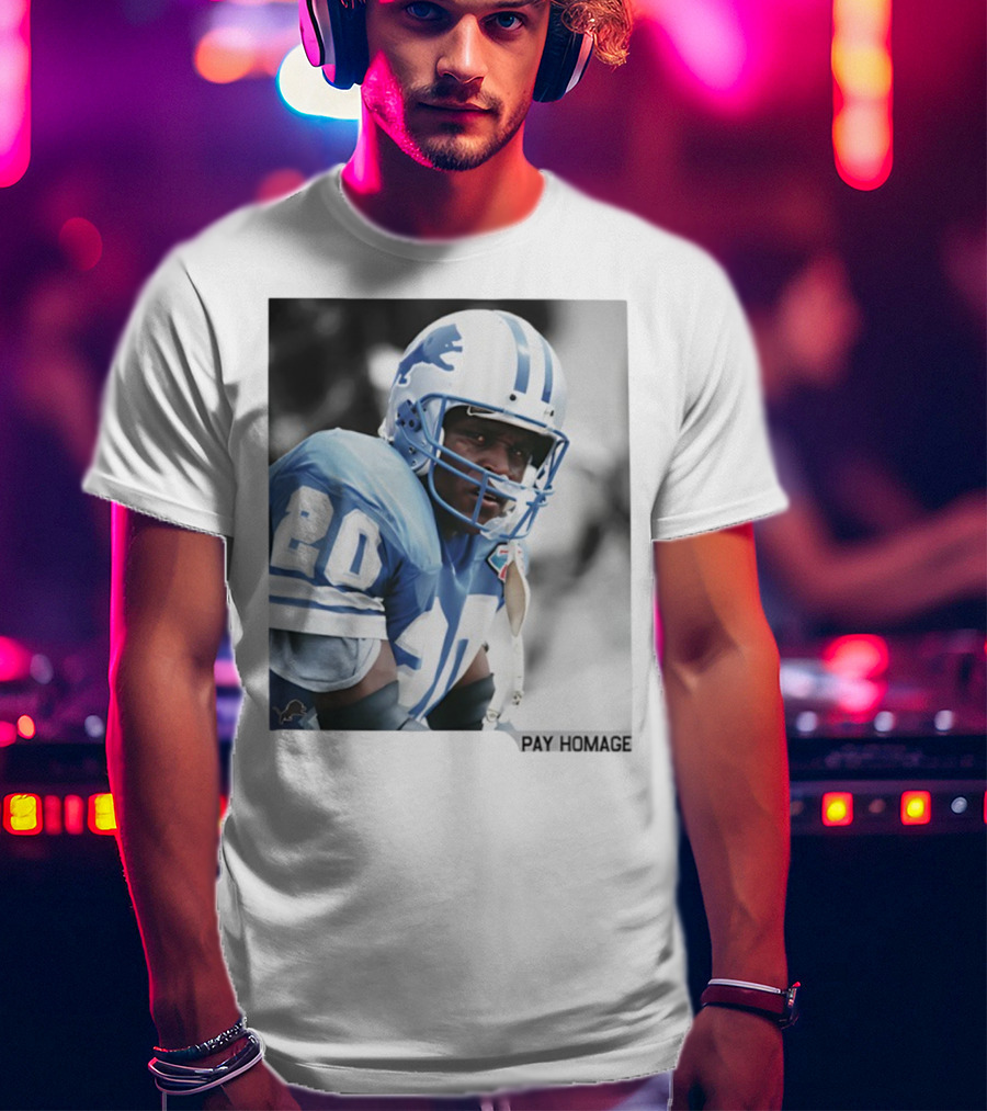 Barry Sanders Detroit Lions Number 20 Pay Homage NFL Player Memorabilia T-Shirt