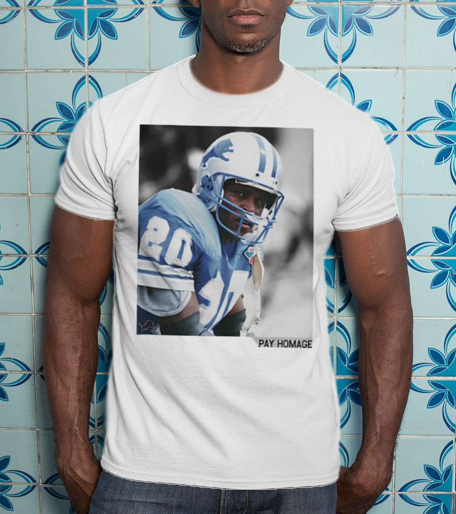 Barry Sanders Detroit Lions Number 20 Pay Homage NFL Player Memorabilia T-Shirt