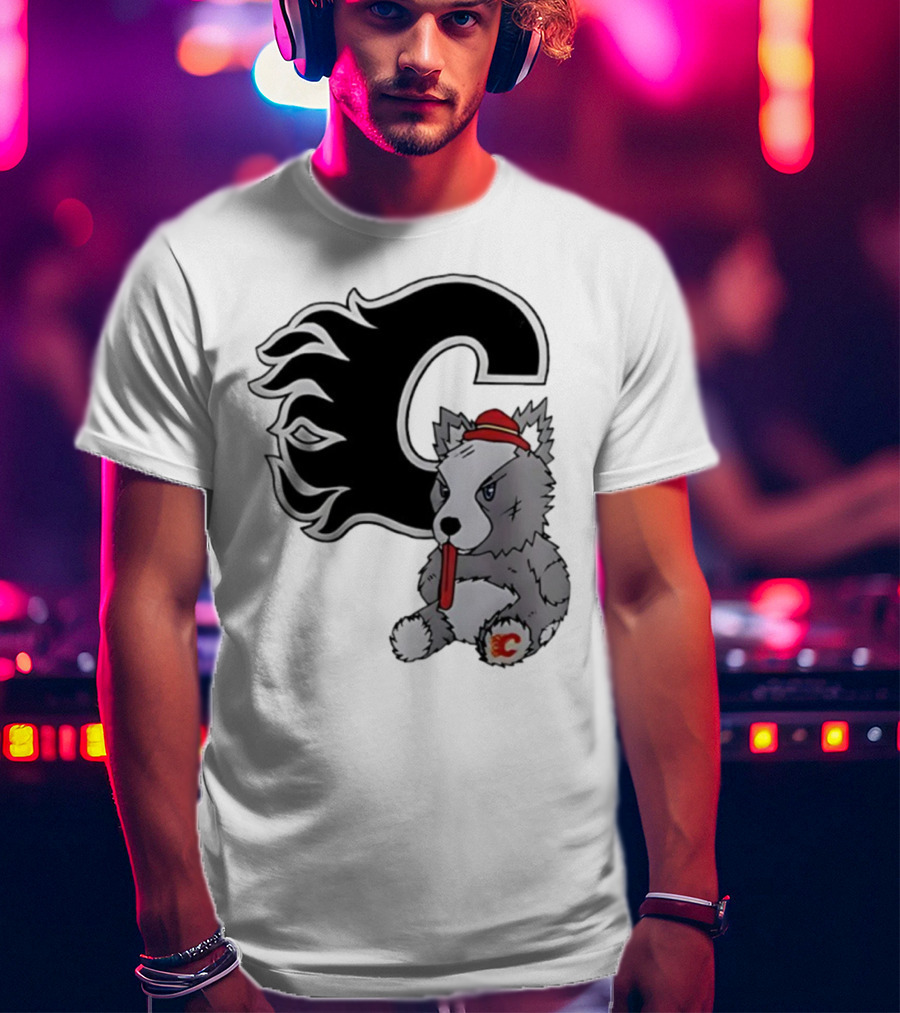 Calgary Flames Harvey The Hound With C Flame Logo T-Shirt