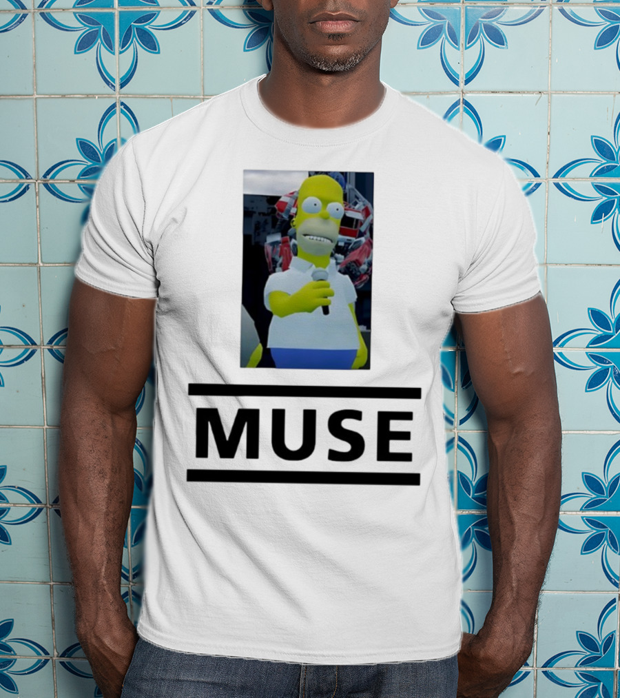 Homer Simpson Holding Microphone Muse Band Crossover T-Shirt