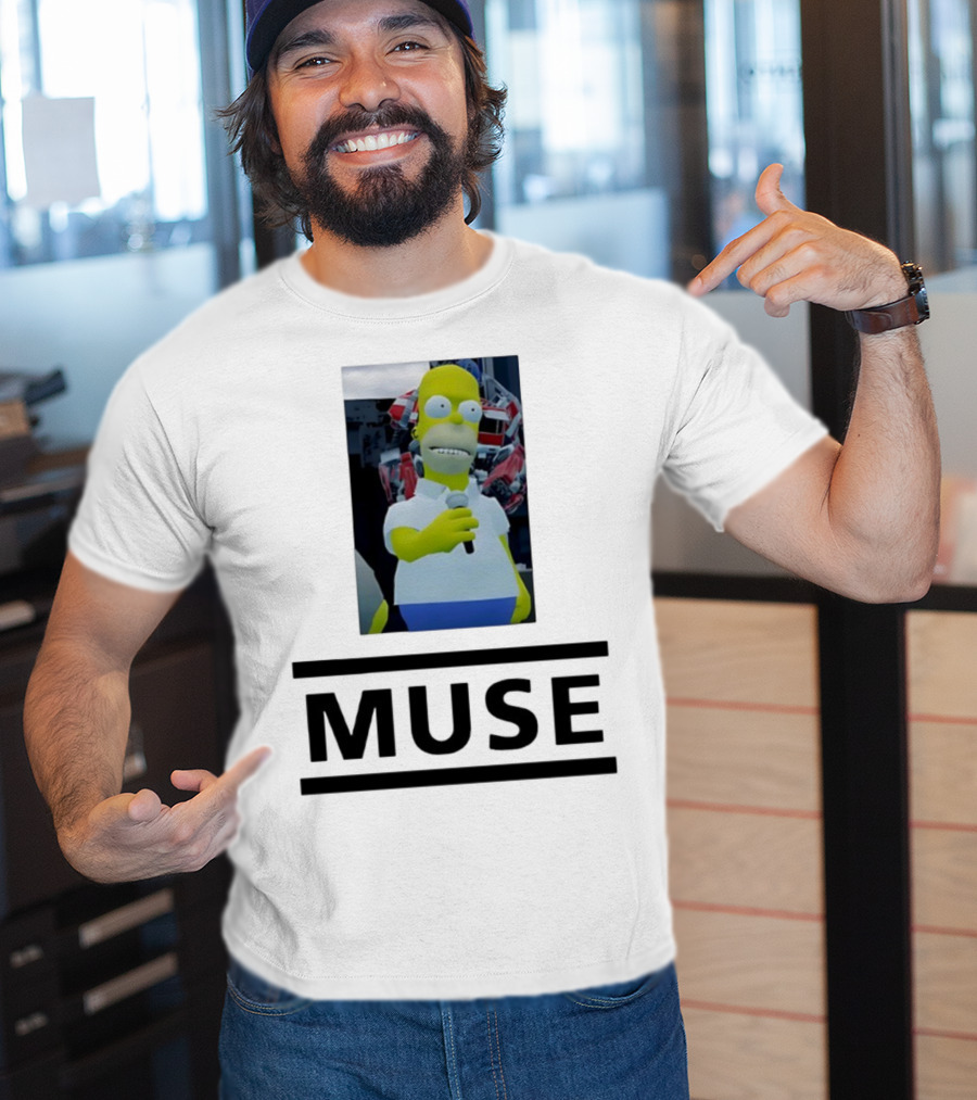 Homer Simpson Holding Microphone Muse Band Crossover T-Shirt