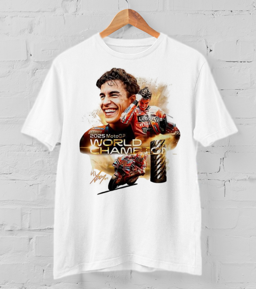 Marc Márquez 2025 MotoGP World Champion Ducati Lenovo Team Grand Prix Signature T-Shirt