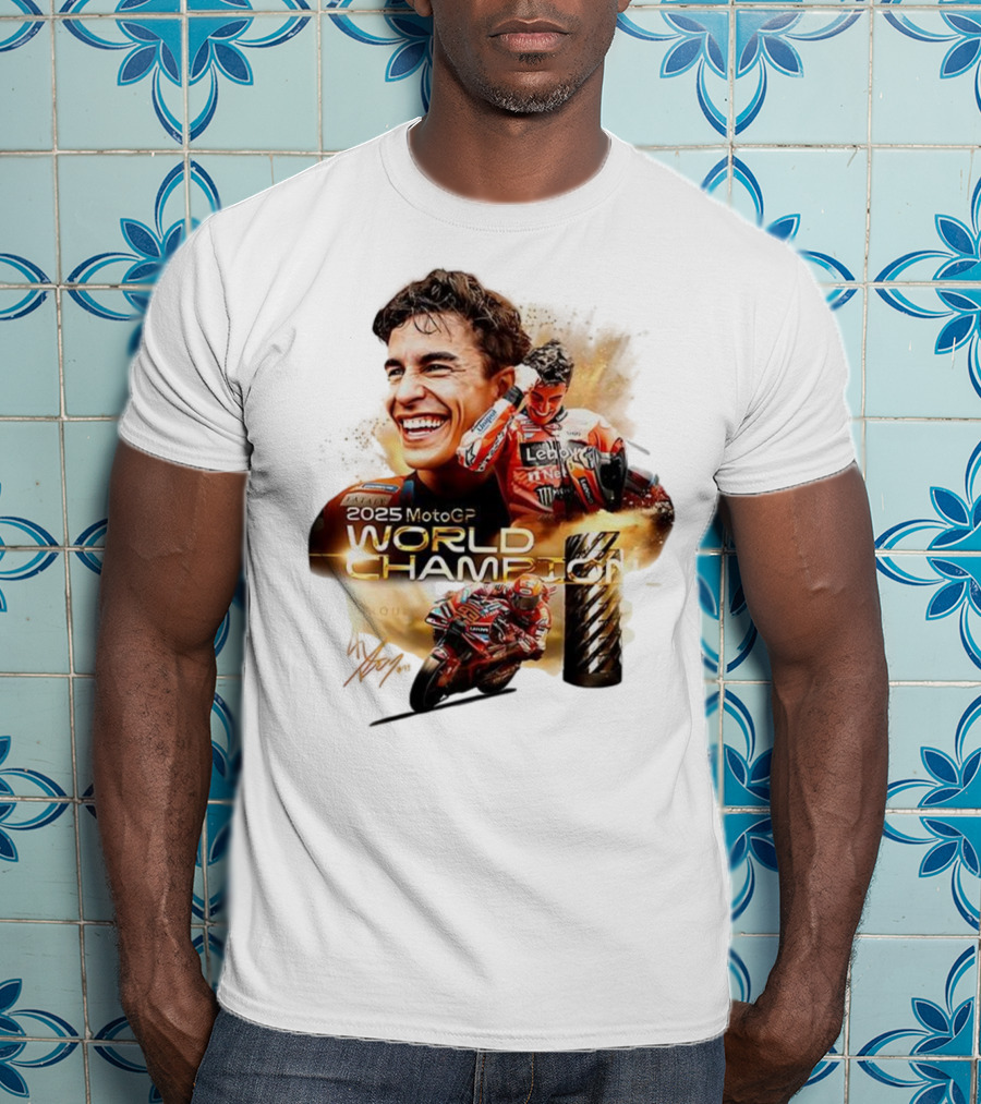 Marc Márquez 2025 MotoGP World Champion Ducati Lenovo Team Grand Prix Signature T-Shirt