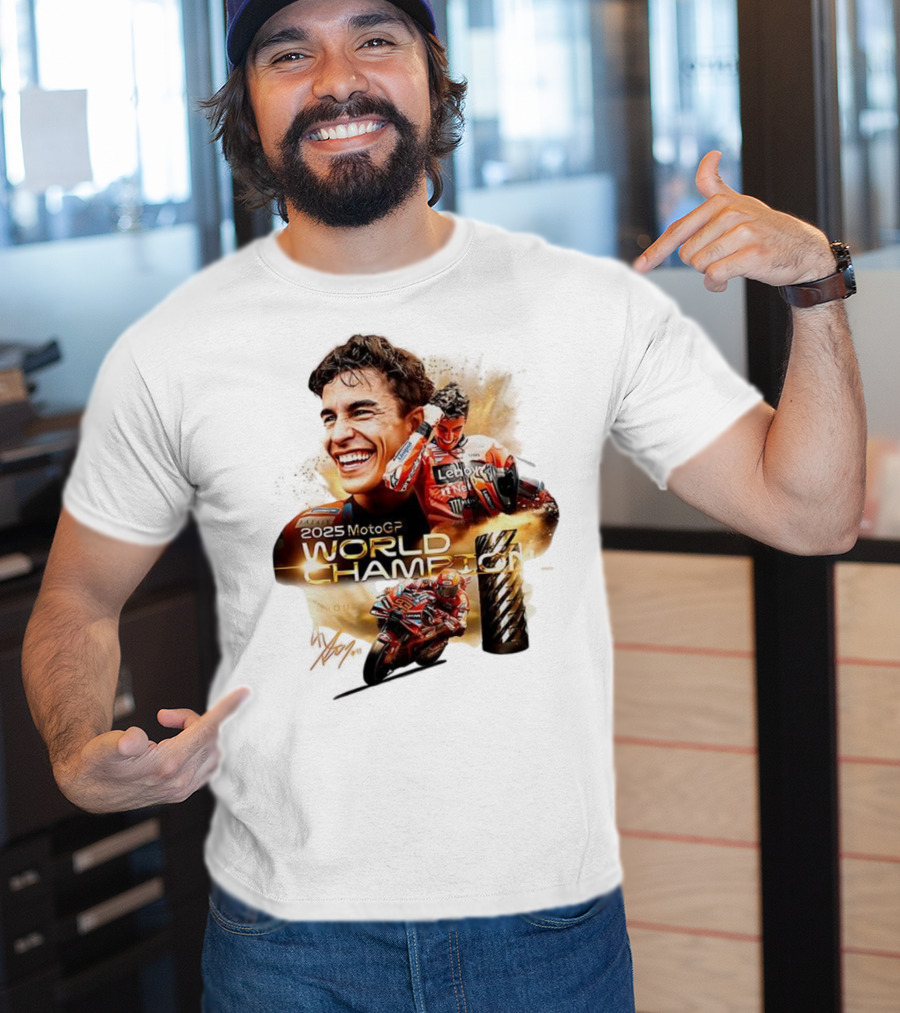 Marc Márquez 2025 MotoGP World Champion Ducati Lenovo Team Grand Prix Signature T-Shirt
